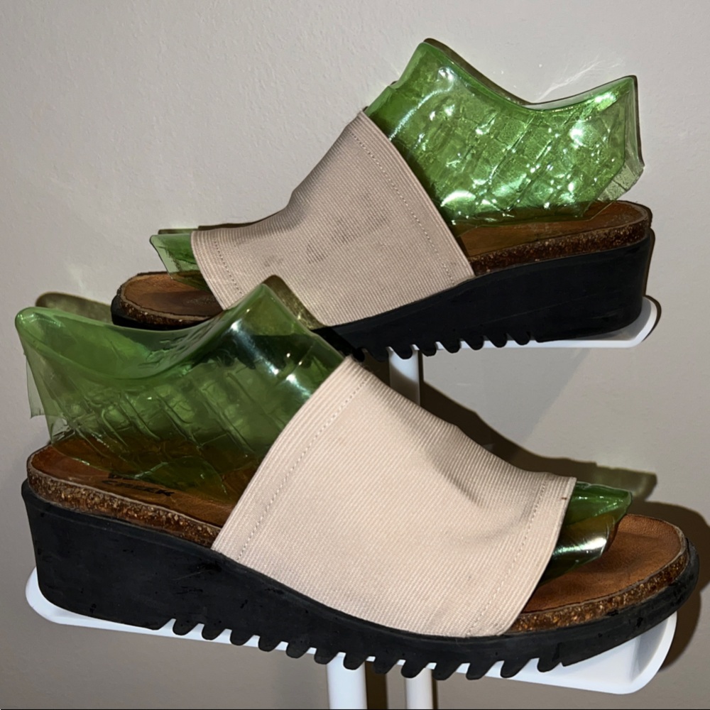 Stylish Beige and Black Wedge Sandals